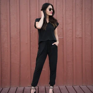 Brigitte Brianna Blouse Tee & Street Joggers Set (BLACK)  by Sexy Modest Boutique