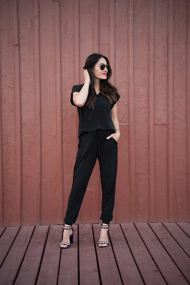Brigitte Brianna Blouse Tee & Street Joggers Set (BLACK) by Sexy Modest Boutique